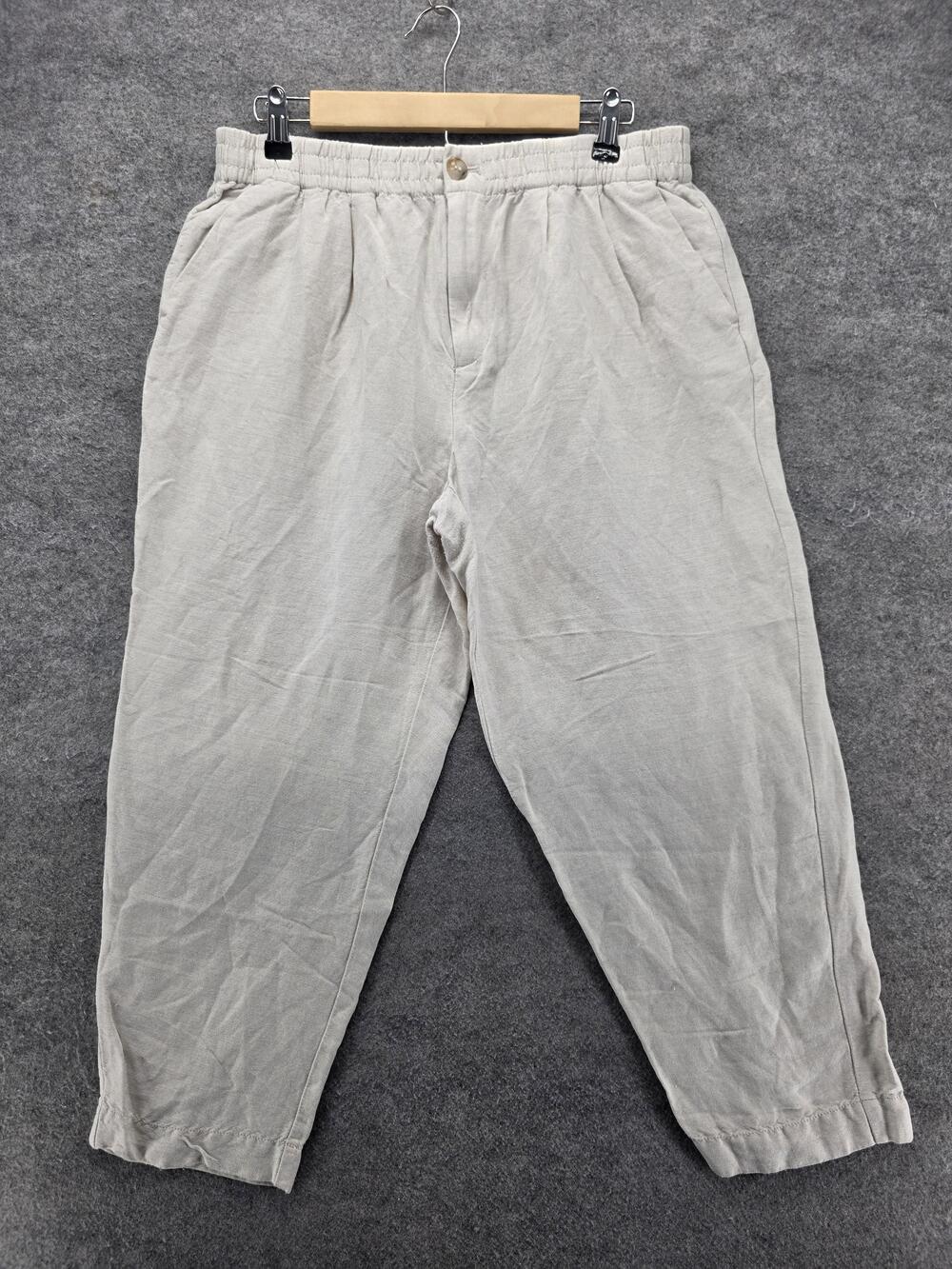 Madewell Pants Womens Medium Linen Blend Beige Elastic Waist Side Pockets Capri